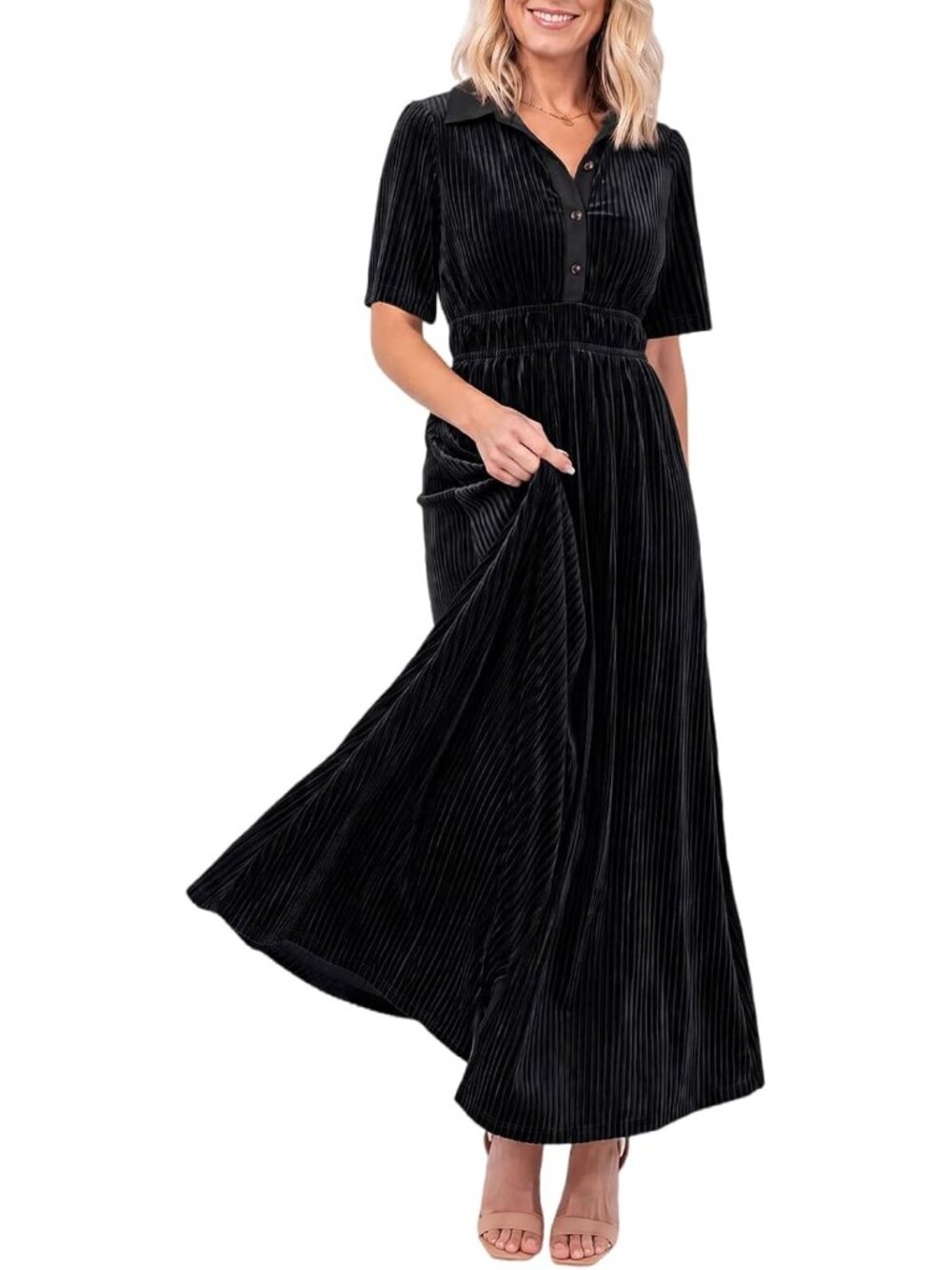 Women's Black Velvet Floral For Bridesmades Fall Wedding Guest Maxi Dresses